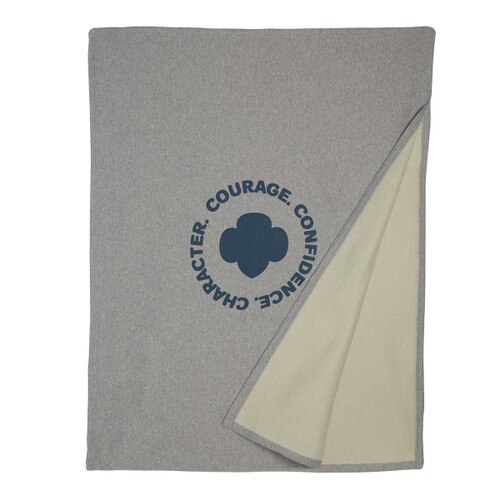 Girl Scout Throw Sweatshirt Blanket Gray with Navy Trefoil Girl
